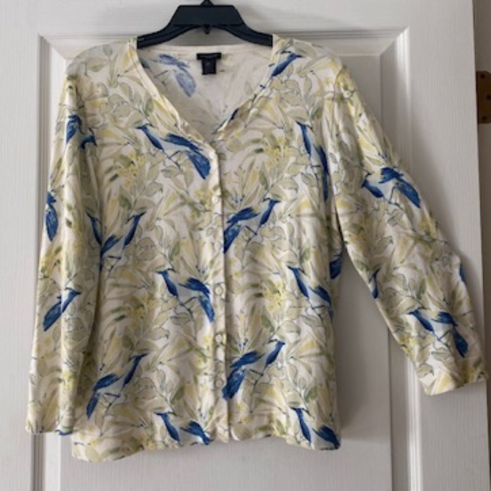 Ann Taylor Factory bird print cardigan sweater size XL